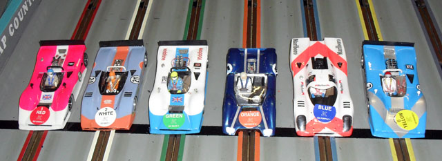 The cars of the Lexan CanAm race.<br />L to R;<br />Steph', Dale, Jake, Stoo, Brad and Dave