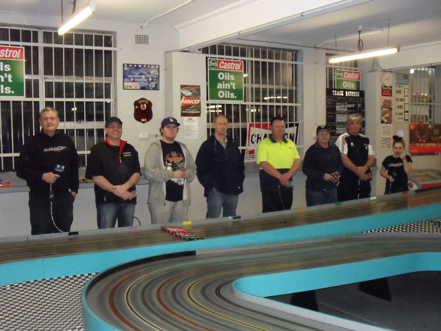 The drivers prior to the start of the 2012 Geoghegan Trophy CanAm Final.<br />James, Troy, Cody, Charles, Gregg, Stoo, Darryl and Stephanie.