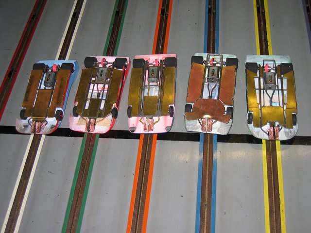 Starting lineup chassis shots: - Left to Right.<br />Dale Anderson, Mark Fox, Stoo Amos, Declan Russell and Guy Russell.