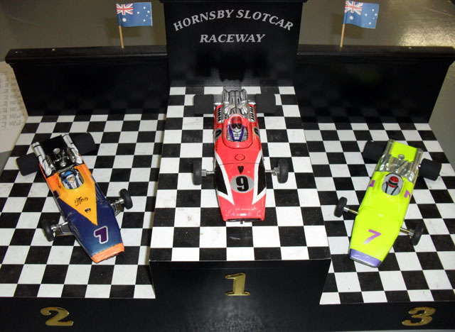 The F1 podium cars;<br />Stoo, Rob and Charles