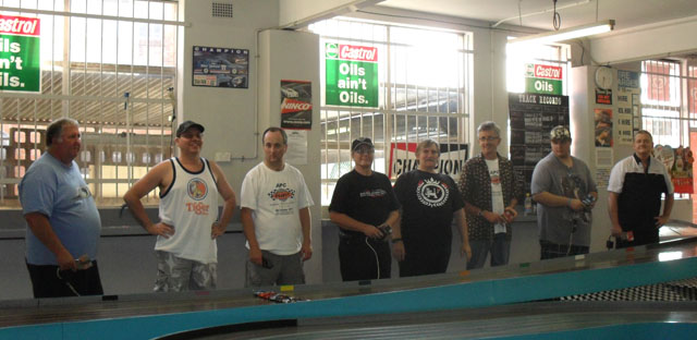 The drivers in the 1/32 Div 2 Final;<br />Paul, Troy, JJ, Stoo, Dale, Kim, Jake and James.