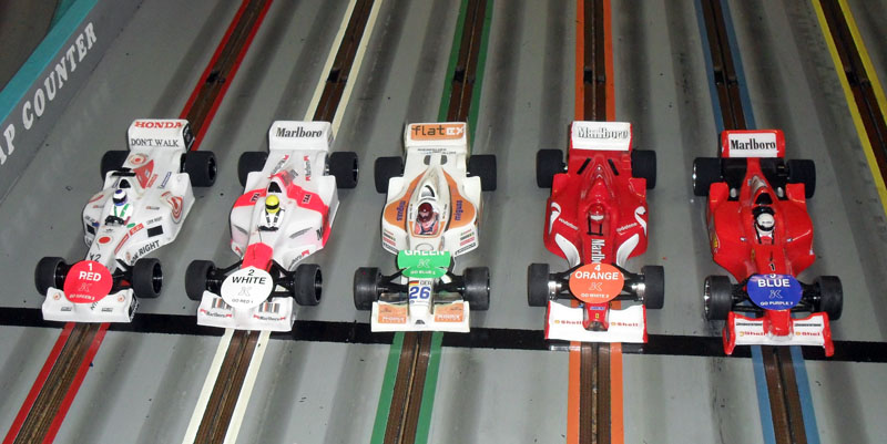 The F1 cars ready for the Start.<br />Wayne B, Troy, Kim, Gregg and Jimmy.